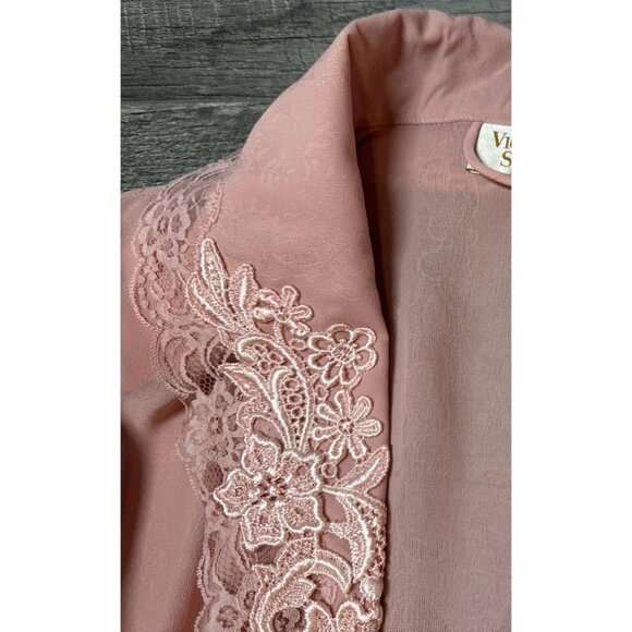 Vintage Victoria's Secret Gold Label Robe‎ Small Pink Lace Padded Shoulders 80s - Picture 3 of 16